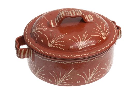 Clay pot for cooking isolated on white background.
