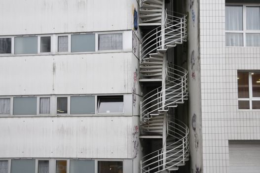 Fire escape between houses of the city of Brest in France.