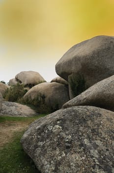 Concept shot of mystical granite rocks in Brittany, France