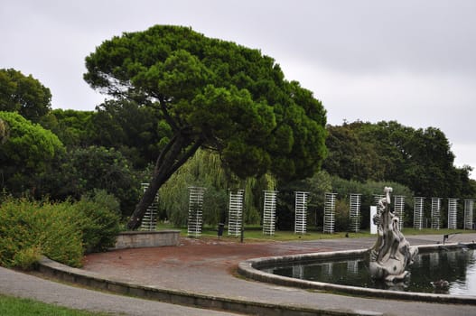 Portugal park lake fountain and sculpture wood nature landscape