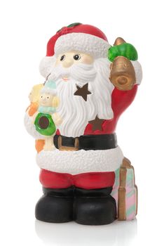 Ceramic Santa Claus isolated on white background.