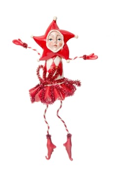 Red Christmas doll decoration isolated on white background.