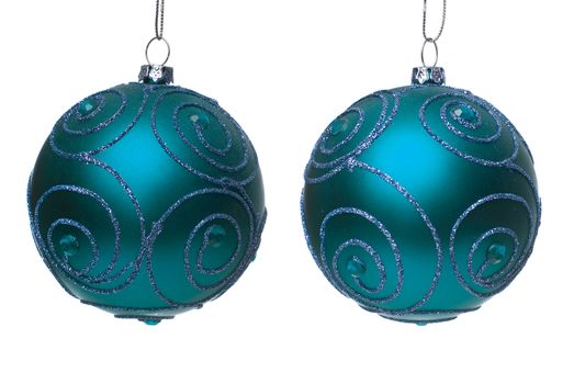 Blue christmas balls isolated on a white background.