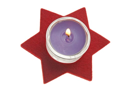 Red star with candle isolated on white background.