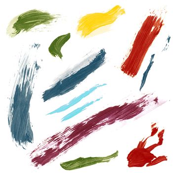 Colorful brush strokes isolated on white background.