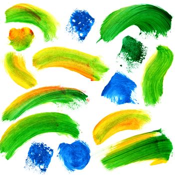 Colorful brush strokes isolated on white background.