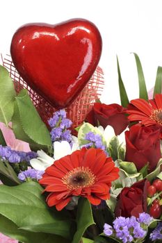 Closeup of a flower arrangement for valentines day