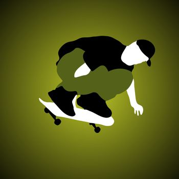 Silhouettes of a skateboarder.