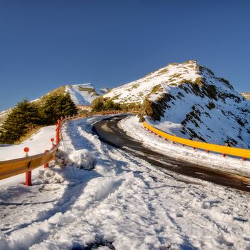 Landscape of winter mountain with roads with ice in Taiwan, Asia.
