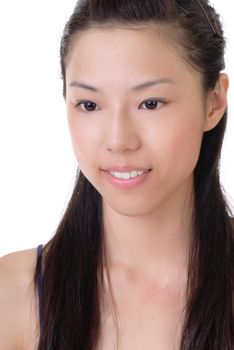 Elegant Asian beauty, closeup portrait over white background.