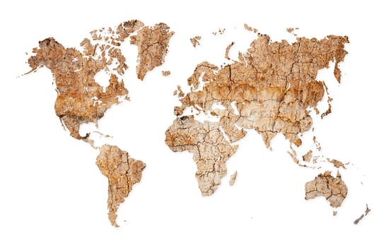 Map of the world with continents from dry deserted soil