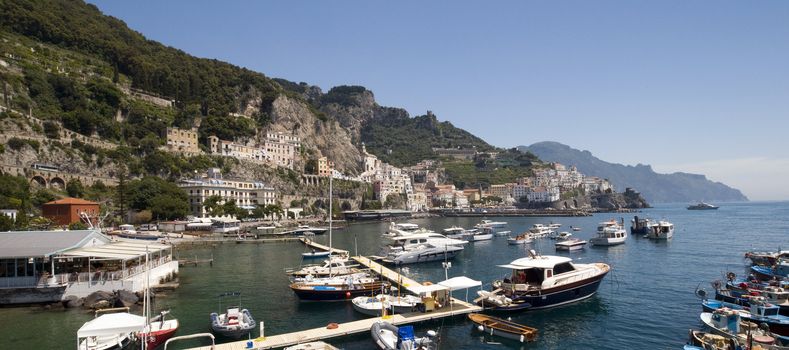 Amalfi Coast harbor with boat. Naples - Best of Italy
