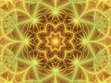 Flowery golden illustration with kaleidoscope effect