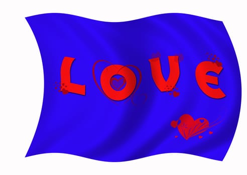 Blue love flag with hearts on white background
