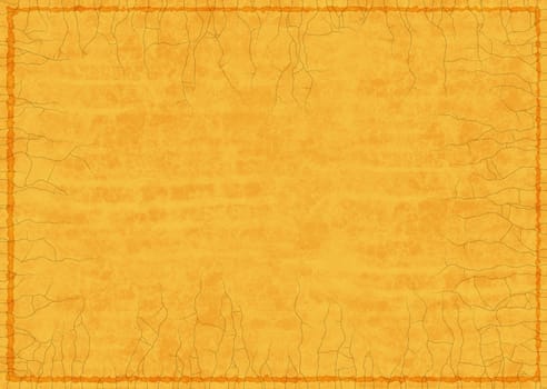 Yellow grunge background with thin burnt frame and thin cracks