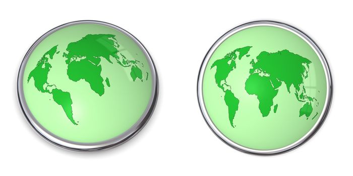 3D button with world map - green colour