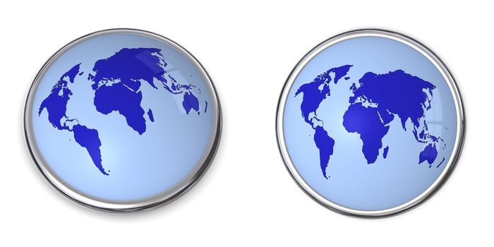 3D button with world map - blue colour