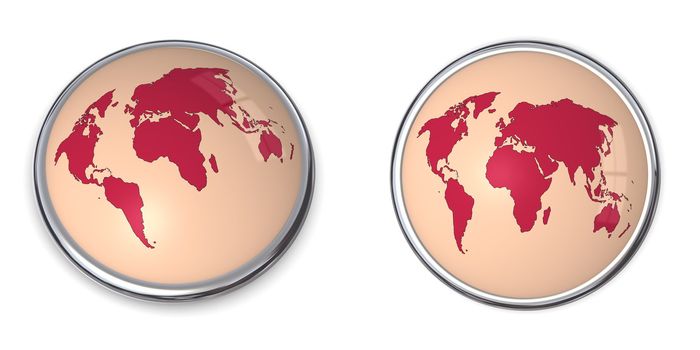 3D button with world map - brown colour