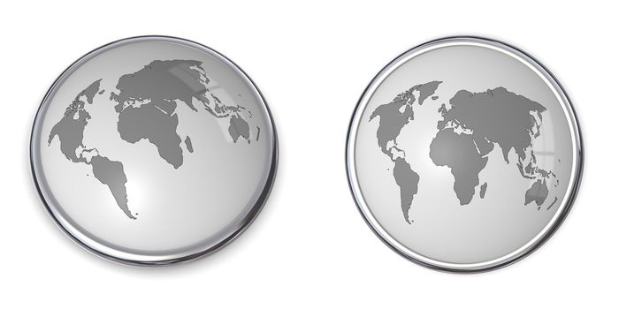 3D button with world map - gray/grey colour