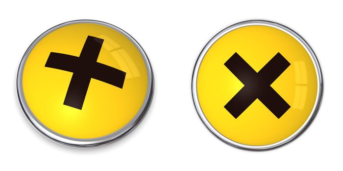 button with yellow irritant/harmful hazard warning symbol - top and side view