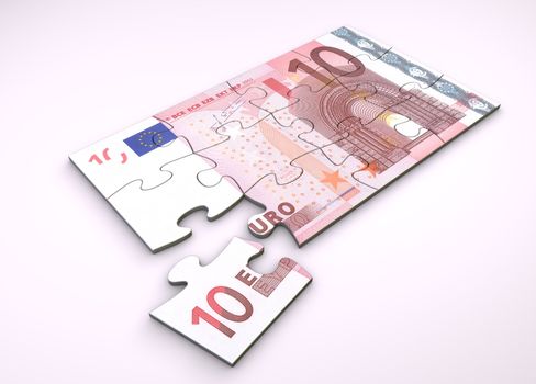 10 Euro note as puzzle - one piece seperately