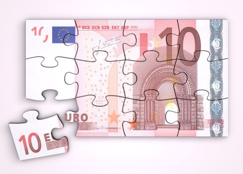 10 Euro note as a puzzle - one piece seperately - top view