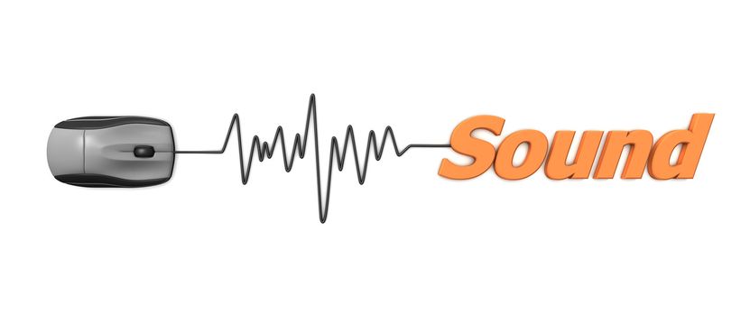 black computer mouse connected to the orange word Sound via sine waveform cable