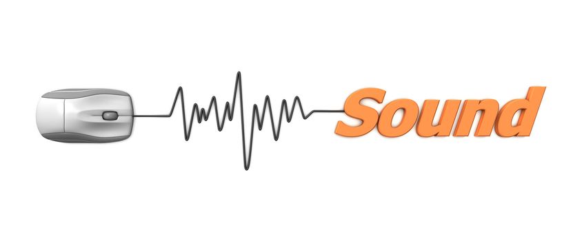 grey computer mouse connected to the orange word Sound via sine waveform cable