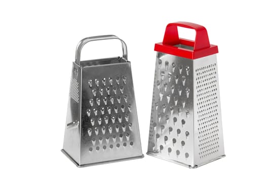 Two metal grater with a handle, isolated on a white background.