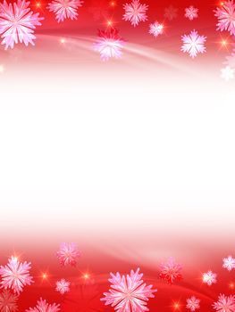 white red christmas background with crystal snowflakes, stars and curves