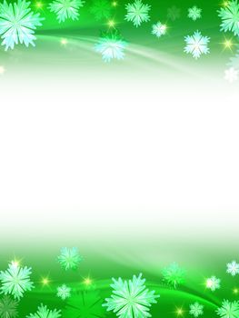 white green christmas background with crystal snowflakes, stars and curves