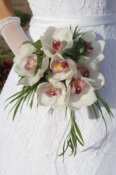 Bride with orchid flowers