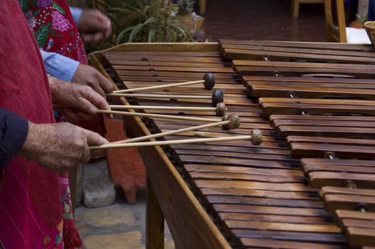 Marimba players playing in Chiapas, Mexico