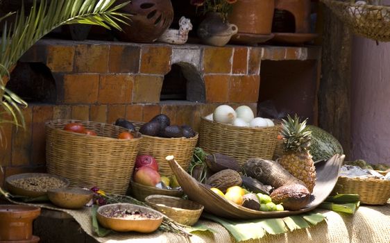 Food display at a mexican restaurant in Chiapas, Mexico