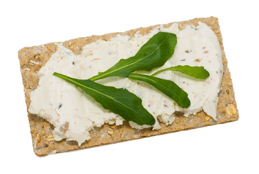 Healthy sandwich with a toast, cheese and a green leaf