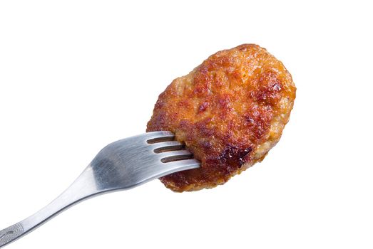 chop on fork.Pork chop.tasty food