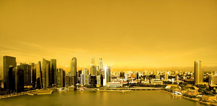 Night scene of financial district,Singapore. From the river.