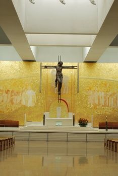 golden interior of the new Cathedral on the Sanctuary of Fatima, Portugal