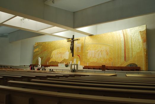 golden interior of the new Cathedral on the Sanctuary of Fatima, Portugal