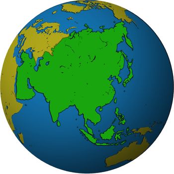 asia territory on map of globe (orthographic projection)