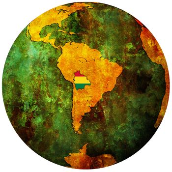 bolivia territory with flag on map of globe