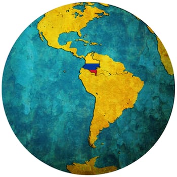 colombia territory with flag on map of globe