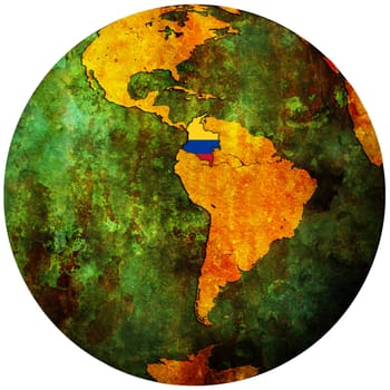 colombia territory with flag on map of globe