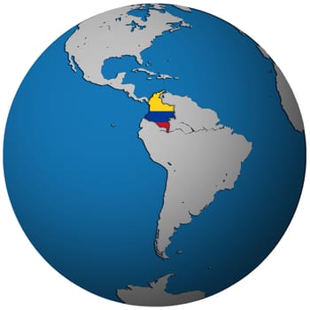 colombia territory with flag on map of globe