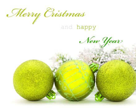 Christmas greeting card with yellow baubles and sample text