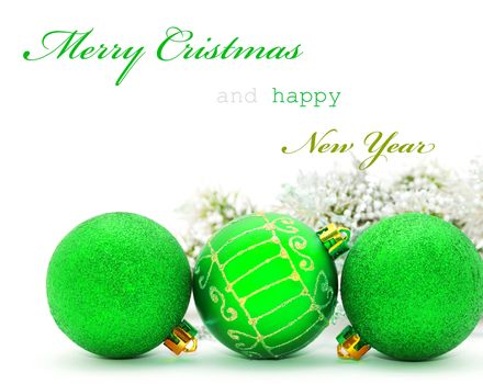 Christmas greeting card with green baubles and sample text