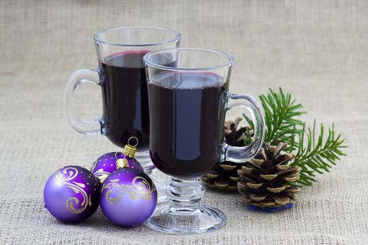 hot wine and christmas decoration