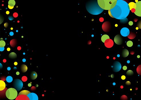 Black background with colorful bubbles with copy space