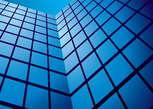 Office tower blocks with glass front and blue sky