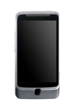 Modern smartphone with touchscreen isolated on white background